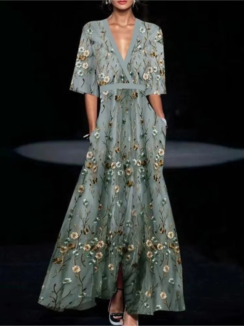 Vibe Curve: Deep V-Neck Belted Print Dress